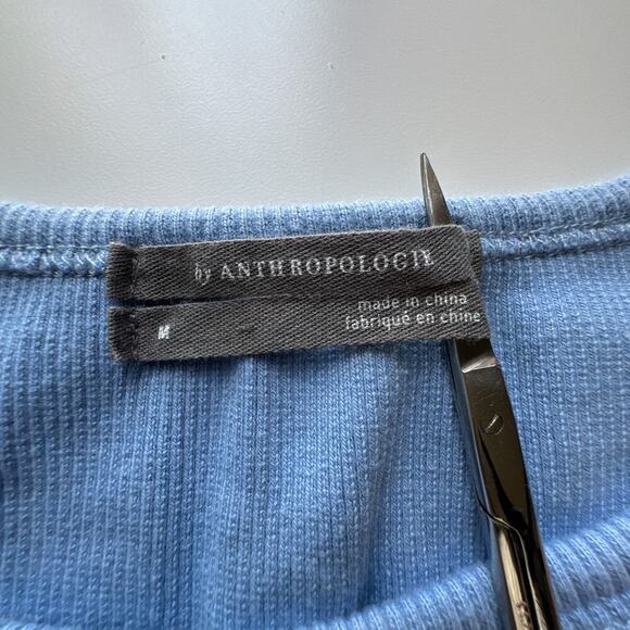 Anthropologie Sky Icy blue Ribbed Cut out Long Sleeve Medium - Picture 2 of 7